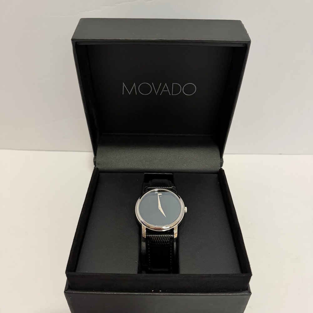 Movado Museum Classic Mens Watch 01.1.14.6000 Black Dial Leather Swiss Quartz